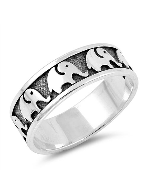 Oxidized Elephant Eternity Fashion Ring ( Sizes 4 5 6 7 8 9 10 11 12 ) New .925 Sterling Silver Band Rings by Sac Silver (Size 4)