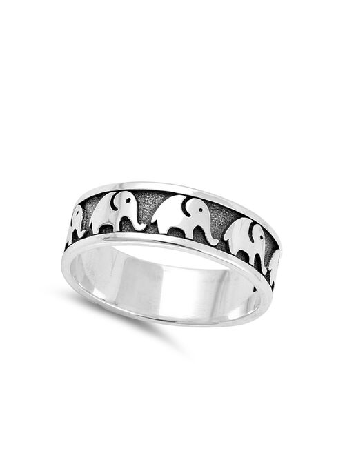 Oxidized Elephant Eternity Fashion Ring ( Sizes 4 5 6 7 8 9 10 11 12 ) New .925 Sterling Silver Band Rings by Sac Silver (Size 4)