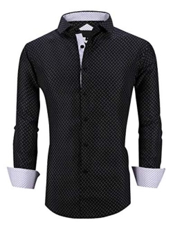 Esabel.C Men's Dress Shirts Long Sleeve Regular Fit Print Casual Button Down Shirts
