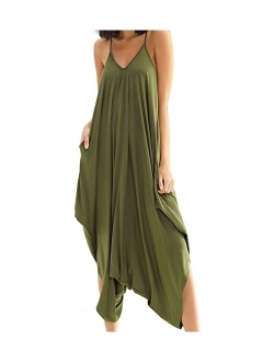 Double Chic Women's Jumpsuit with Pockets V Neck Spaghetti Strap Plus Size One Piece Harem Rompers