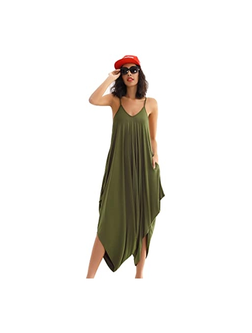 Double Chic Women's Jumpsuit with Pockets V Neck Spaghetti Strap Plus Size One Piece Harem Rompers