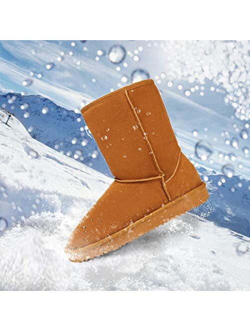 SEMARY Womens Classic Snow Boots Warm Genuine Suede Leather Winter Short Boot Flat Anti-Slip Fur Lining Mid-Calf Outdoor Slip on Boots