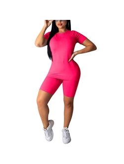 Bodycon Shorts Set Jogger Jumpsuit Sportwear S-5XL Mintsnow Womens 2 Piece Sport Outfit Tracksuit Color Block T Shirt