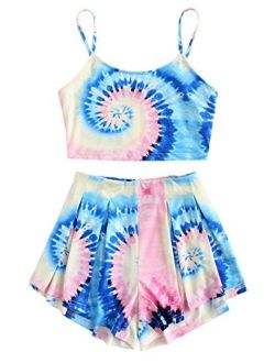 Women's Tie Dye Sleeveless Crop Top and Shorts Two Piece Outfits