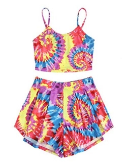 Women's Tie Dye Sleeveless Crop Top and Shorts Two Piece Outfits
