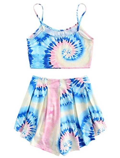 Floerns Women's Tie Dye Sleeveless Crop Top and Shorts Two Piece Outfits