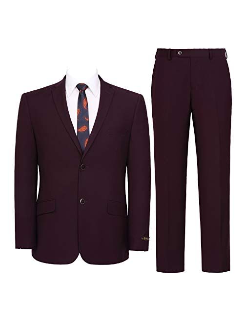 Pio Lorenzo Mens Suit Slim Fit 2-Piece Single Breasted Blazer & Flat Front Pants