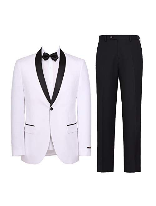 Pio Lorenzo Mens Suit Slim Fit 2-Piece Single Breasted Blazer & Flat Front Pants