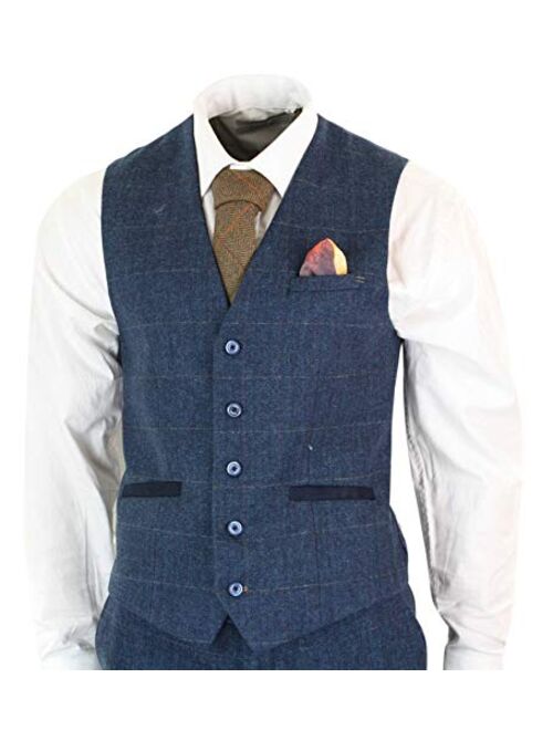 Buy Mens 3 Piece Navy Blue Suit Tweed Check 1920's Peaky Blinders ...