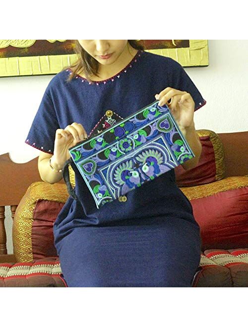 Sabai Jai - Embroidered Clutch Purse with Wristlet - Large Boho Purses and Handbags