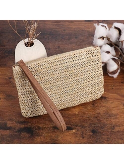 FENICAL Straw Clutch Bag Bohemian Zipper Wristlet Summer Beach Handbag for Women Girls