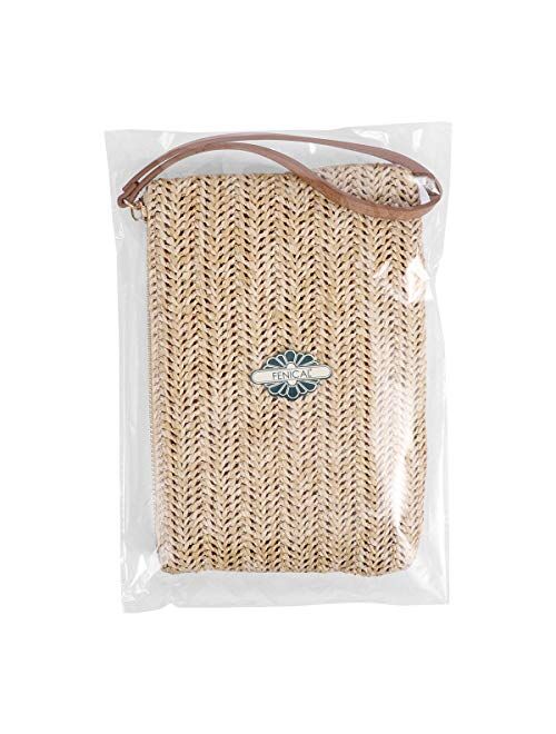 FENICAL Straw Clutch Bag Bohemian Zipper Wristlet Summer Beach Handbag for Women Girls