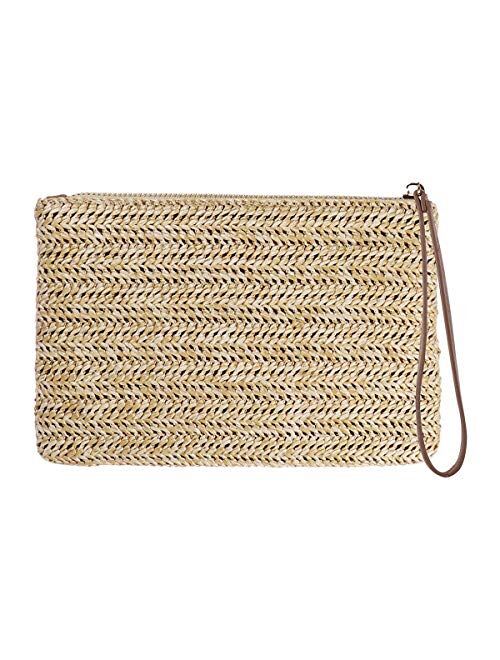 FENICAL Straw Clutch Bag Bohemian Zipper Wristlet Summer Beach Handbag for Women Girls