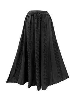 Agan Traders 712 SK Women's Elastic Waistband Drawstring Boho Gypsy Medieval Embroidered Long Maxi Skirt
