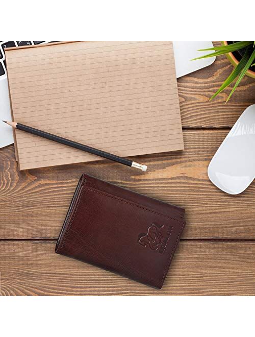 Slim RFID Wallets for Men - Genuine Leather Front Pocket Trifold Wallet