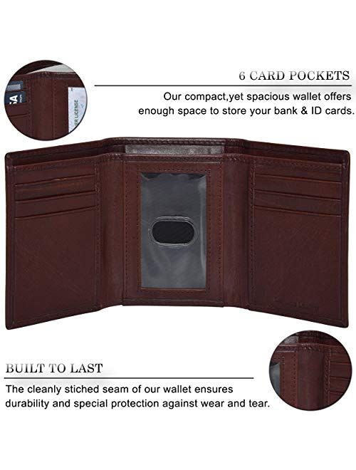 Slim RFID Wallets for Men - Genuine Leather Front Pocket Trifold Wallet