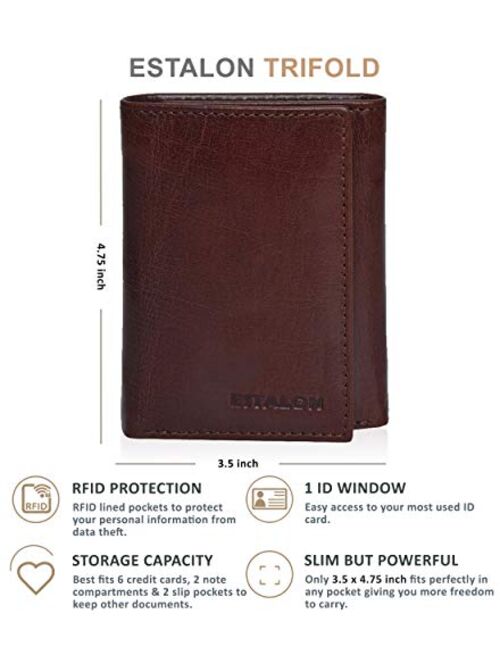 Slim RFID Wallets for Men - Genuine Leather Front Pocket Trifold Wallet