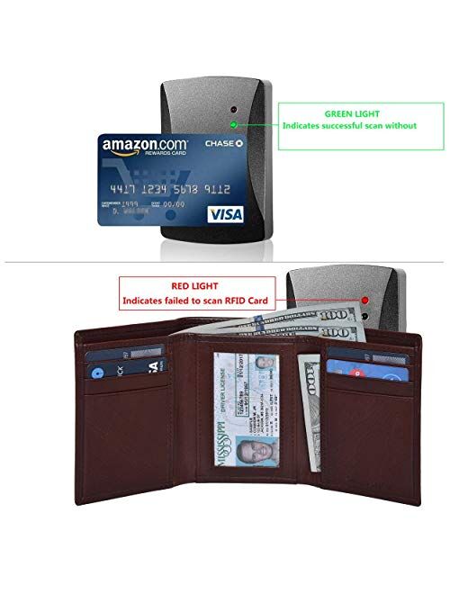 Slim RFID Wallets for Men - Genuine Leather Front Pocket Trifold Wallet