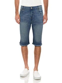 X RAY Men's Washed Denim Shorts Frayed Hem Casual Stretch Slim Fit Fashion Jean Short for Men