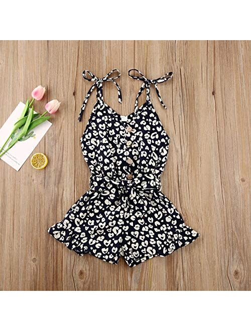 Kids Girls Jumpsuit Outfit Soild Button Sleeveless Romper Jumpsuits Shorts Playsuit with Belt,Toddler Jumpsuit Girl
