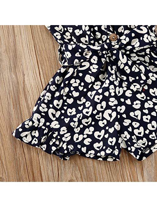 Kids Girls Jumpsuit Outfit Soild Button Sleeveless Romper Jumpsuits Shorts Playsuit with Belt,Toddler Jumpsuit Girl
