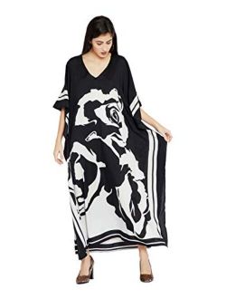 Goood Times Black & White Kimono Maxi Dress Floral Long Kaftan Plus Size Caftan Gown Nightdress Kimono Women