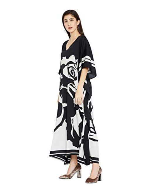 Goood Times Black & White Kimono Maxi Dress Floral Long Kaftan Plus Size Caftan Gown Nightdress Kimono Women