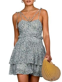 Women's Boho Floral Fit and Flare Ruffle Dress Backless Aline Dress