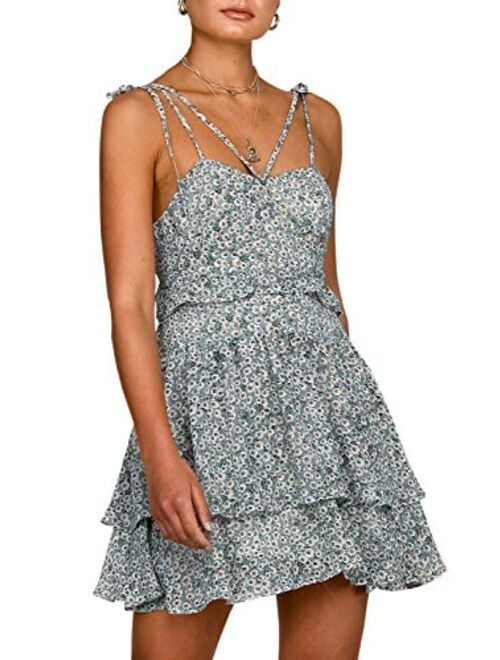BerryGo Women's Boho Floral Fit and Flare Ruffle Dress Backless Aline Dress