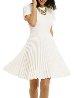 Women's Elegant Pleated Short Sleeves Cocktail Party Swing Dress
