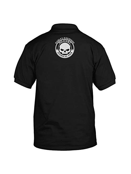 Harley Davidson Harley-Davidson Military - Men's Short Sleeve, 3-Button Black Polo Shirt - Bar & Shield | Overseas Tour