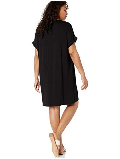 Amazon Brand - Daily Ritual Women's Supersoft Terry Deep V-Neck Roll-Sleeve Dress