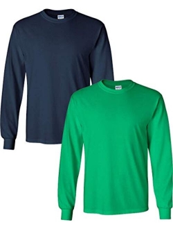 Men's Heavy Cotton Long Sleeve Crew Neck T-Shirt, 2-Pack