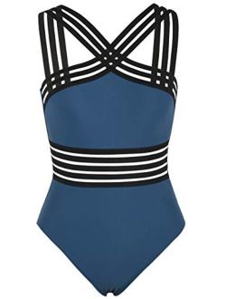 Women's One Piece Swimwear Front Crossover Swimsuits Hollow Bathing Suits Monokinis