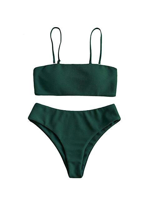 ZAFUL Bikini Removable Straps Bandeau Two Piece Bathing Suits for Women