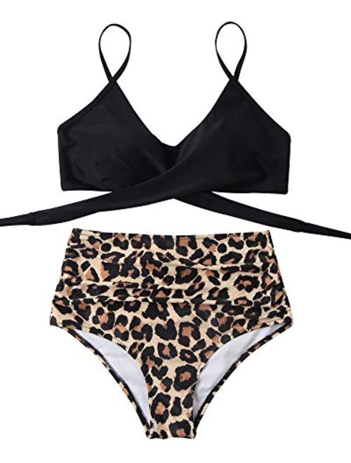 OMKAGI Women's High Waisted Bandage Bikini Set Wrap Two Piece Push Up Swimsuits