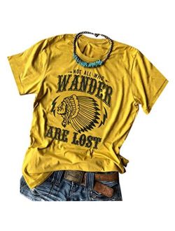 Anbech Womens Compass Graphic Tees Not All Who Wander are Lost Print Shirts Travel Casual Tops