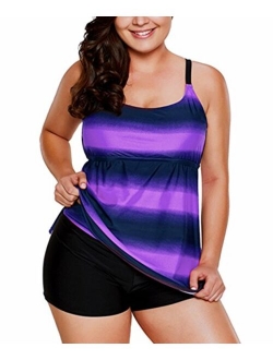 Gloria&Sarah Plus Size Bathing Suits for Women Color Block Striped Tankini Swimsuits with Boyshorts Swimwear S-XXXXL