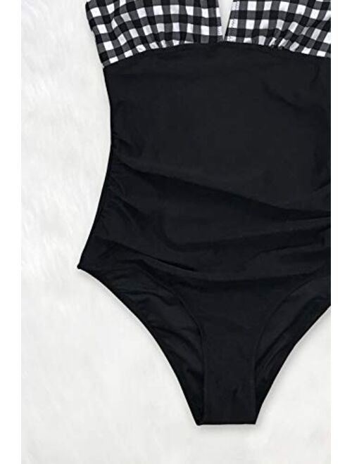 CUPSHE Women's Gingham Ruched Back Cross One Piece Swimsuit