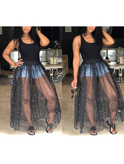 HOTGIRL Women's Maxi Dress Sheer Beach Cover Up Plus Size Casual Summer See Through Dresses for Women Sexy Clubwear Mesh