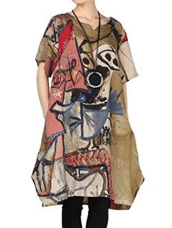 Mordenmiss Women's Summer Abstract Printing Baggy Dress with Pockets