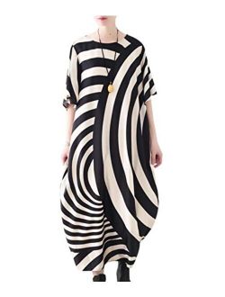 YESNO JCT Women Long Loose Maxi Dress Striped Sheer Dress Bat-Wing Sleeve