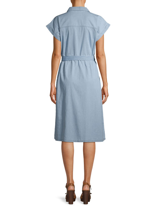 Time and Tru Women's Denim Belted Midi Shirt Dress