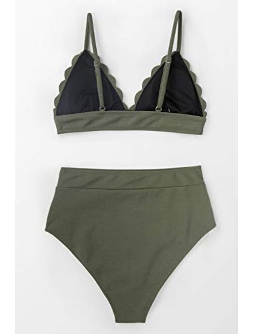 CUPSHE Women's High Waist Bikini Set Scalloped Adjustable Padded Two Piece Swimsuits