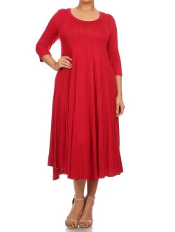 MOA Collection Plus Size Women's 3/4 Sleeves solid dress
