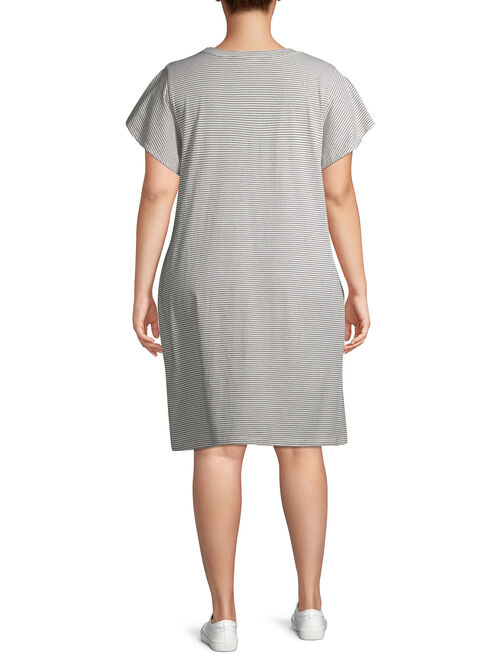 Terra & Sky Women's Plus Size Everyday Flutter Sleeve T-Shirt Dress