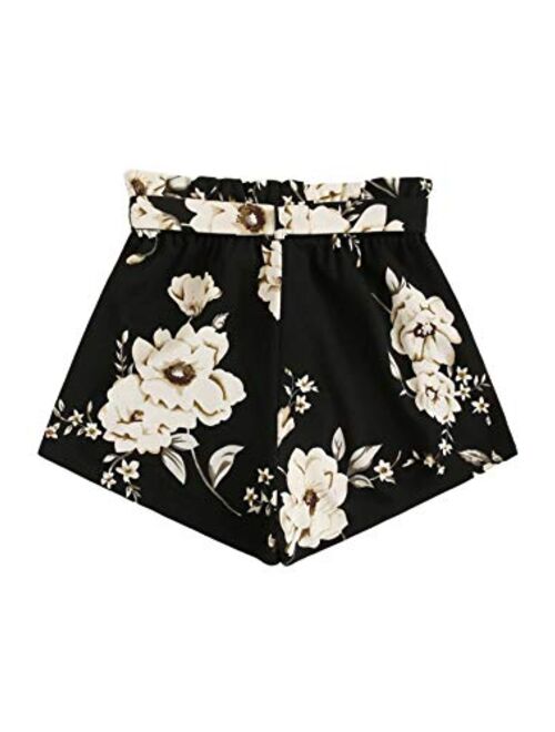 Floerns Women's Plus Size Shorts Summer Casual Floral Elastic Waist Shorts