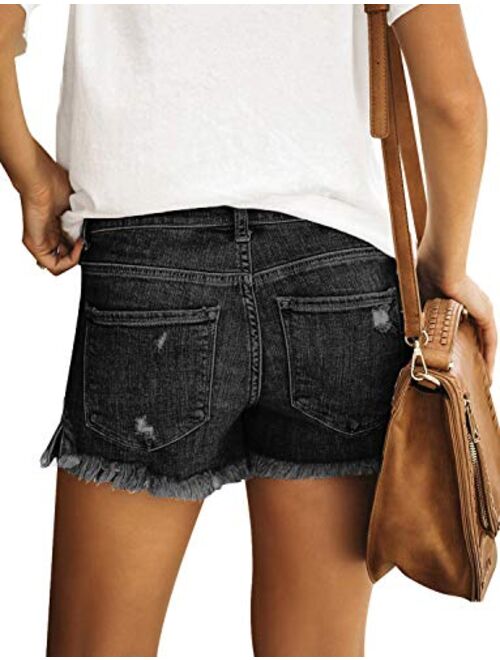 LookbookStore Women's Casual Mid Rise Ripped Denim Shorts Frayed Raw Hem Jeans