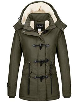 YXP Women's Winter Thicken Military Parka Jacket Warm Fleece Cotton Coat with Removable Hood