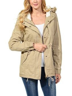 Auline Collection Womens Faux Fur Hoodie Sherpa Lined Military Safari Utility Fashion Parka Jacket